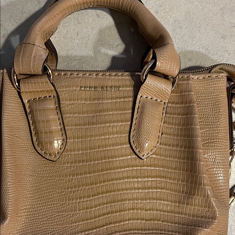 Anne Klein Beige Croc-Embossed Satchel